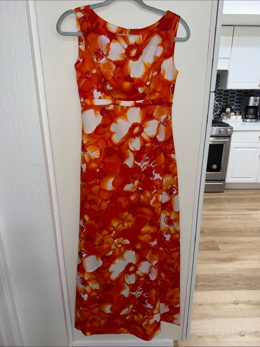 Vintage Maier Specialty Shops HawaiFloral Sleeveless Maxi Dress Bright Orange 8